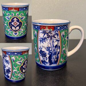 Vtg Japanese Satsuma / Imari Style Porcelain Cup Mug w/ Metallic Gold Accents